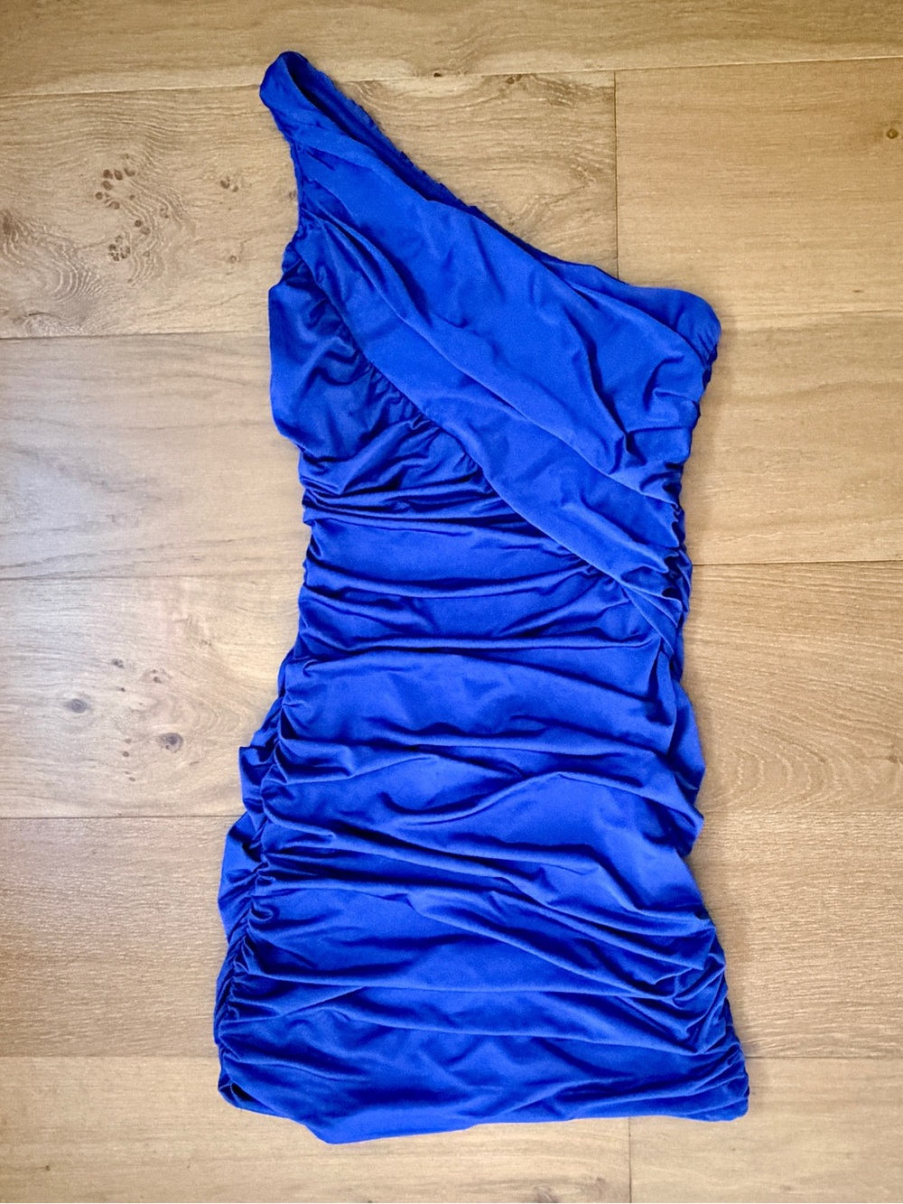 Mystic One Shoulder Ruched Bodycon Mini Dress Royal Blue Large Retro 80s Club